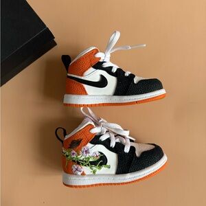 Nike Black and Orange Kids' Sneakers with Floral Detail